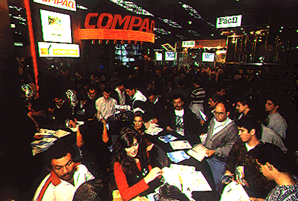 Crowded booths.